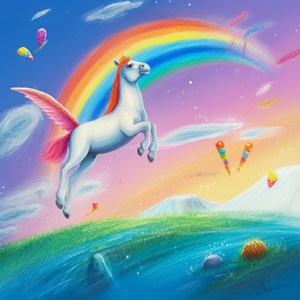 Flying Unicorn In Front Of Rainbow